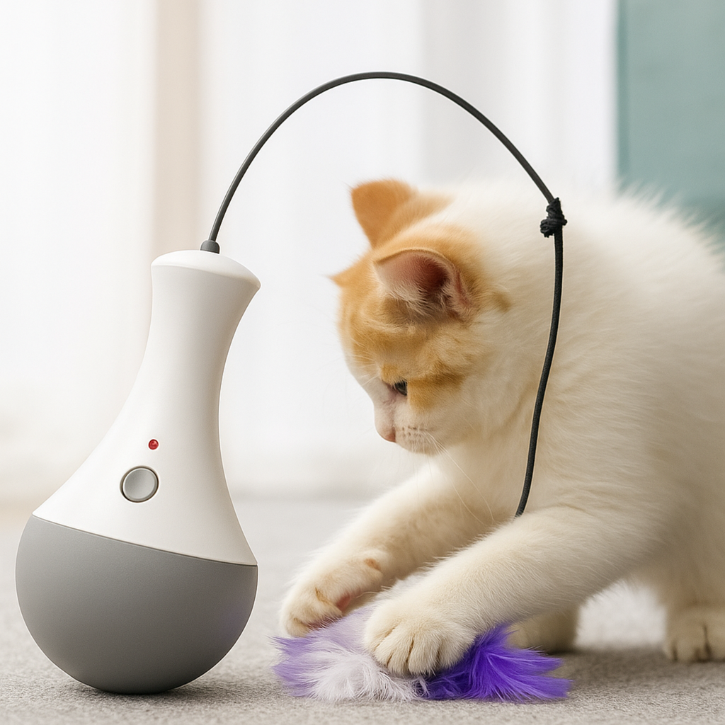 Automatic Interactive Cat Toy - 360° Rotation, Detachable Feathers, Silent Motor