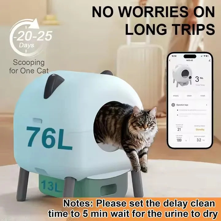 Litière automatique autonettoyante de luxe pour chat, avec WiFi, grand espace 76L, intelligente, nettoyage facile, élimination des odeurs