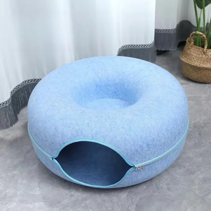 Lit pour chat en feutre double étage de luxe créatif en forme de donut, Peekaboo Cat Cave massif du fabricant, nouveau produit à succès pour animaux de compagnie