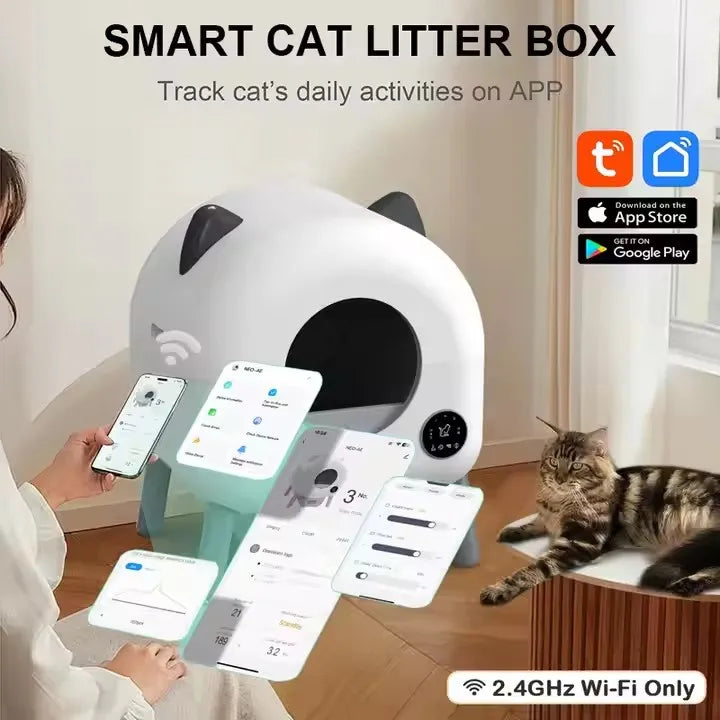 Litière automatique autonettoyante de luxe pour chat, avec WiFi, grand espace 76L, intelligente, nettoyage facile, élimination des odeurs