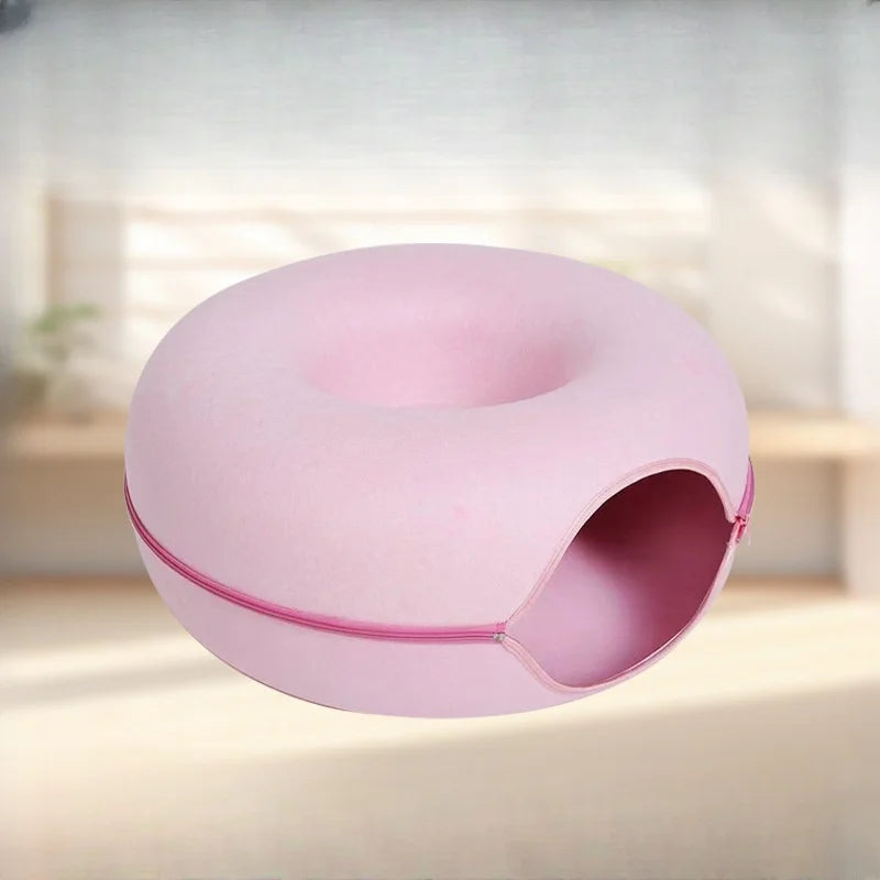 Lit pour chat en feutre double étage de luxe créatif en forme de donut, Peekaboo Cat Cave massif du fabricant, nouveau produit à succès pour animaux de compagnie
