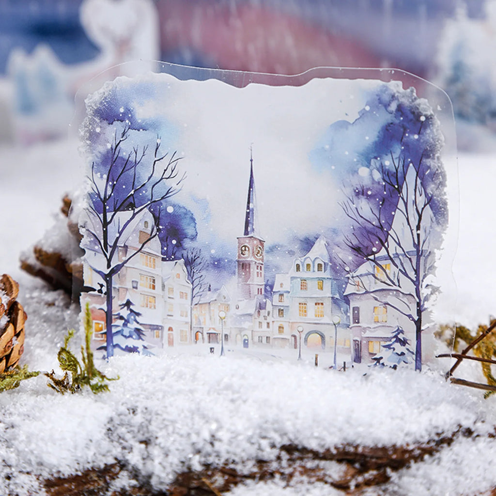 10 Sheets Per Pack PET Stickers Winter Snow Rhyme Series Winter Landscape Handbook Decorative Material 6 Models