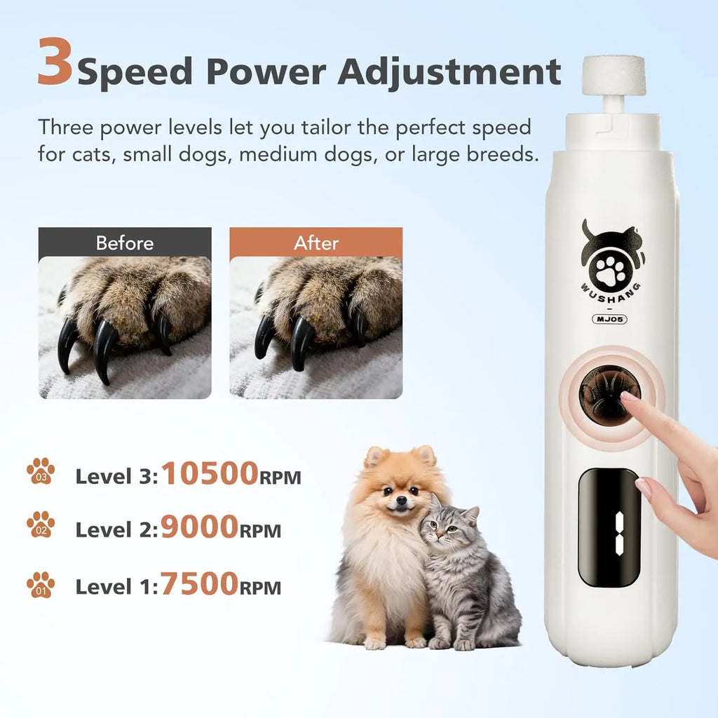 Lime à ongles pour chien 3 vitesses Faible vibration Coupe-ongles électrique pour animaux de compagnie avec affichage numérique Rechargeable USB-C Lime à ongles pour chat
