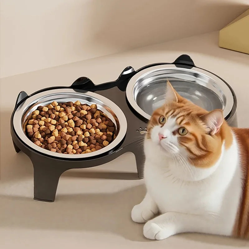1PC Stainless Steel Cat Food & Water Bowl with Anti-Tip Design Large Capacity Easy-Eat Design for Pet Dog Cat  Feeding Food Bowl