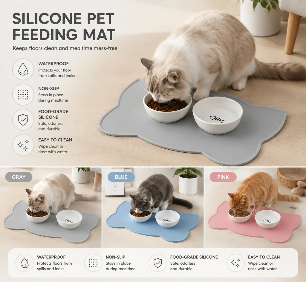 Tapis pour Chat en Silicone de Qualité Alimentaire Anti-dérapant Imperméable Anti-fuite pour Chats et Chiens Tapis de Gamelle Facile à Nettoyer