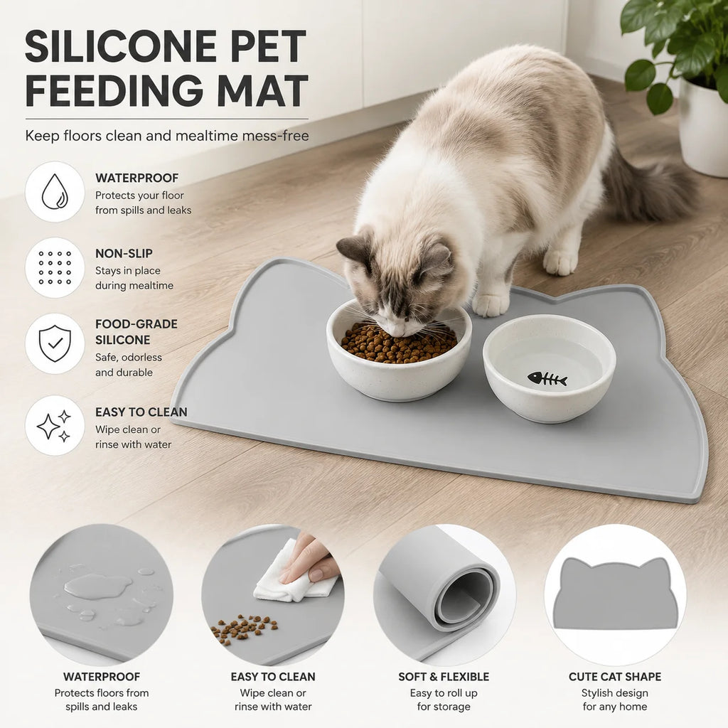 Tapis pour Chat en Silicone de Qualité Alimentaire Anti-dérapant Imperméable Anti-fuite pour Chats et Chiens Tapis de Gamelle Facile à Nettoyer