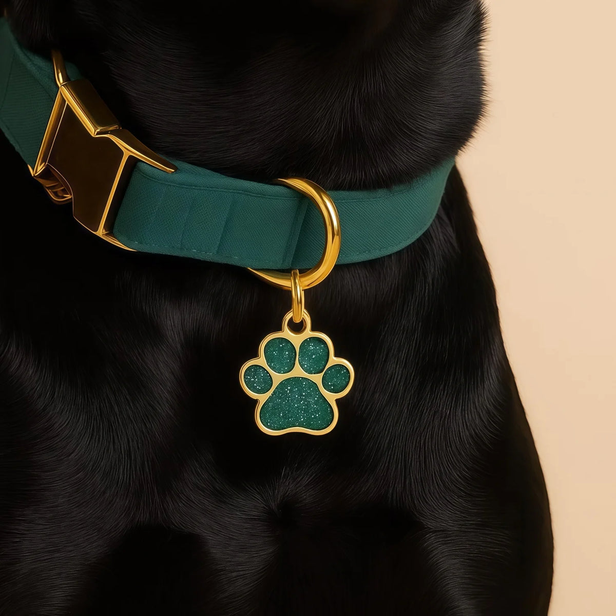 Personalized Glitter Gold Paw Print Pet ID Tag S - Custom Engraved Dog Cat Name Tag with Ring, Cute Collar Charm for Small Pets